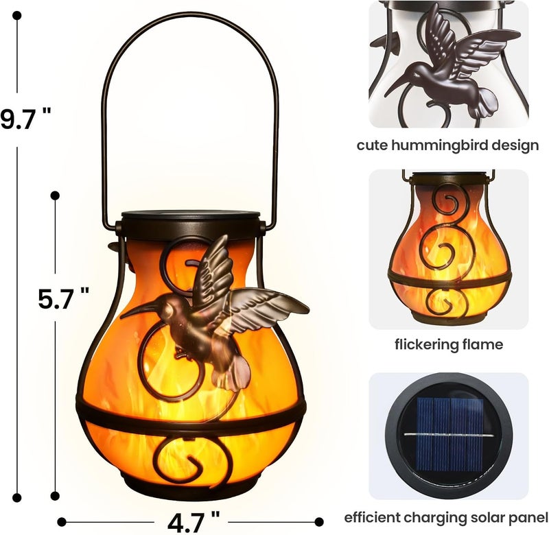 X-PREK 2 Pack Solar Lanterns Outdoor Waterproof Hummingbird Hanging Solar Lantern Flickering Flame Lights Solar Powered Lamps Garden Patio Porch Decoration(Plastics) - Image 5